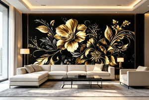 Luxuriöse Schwarz-Gold Blumen-Tapete Maßgefertigte Wandbild-Tapete für Wohnzimmer Schlafzimmer Esszimmer Hotel Hintergrundwand Heim-Dekor Tapete - Product Image 2