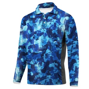 Polo de pêche pour homme en ripstop bleu clair avec protection solaire UPF 50+, imprimé personnalisé - Product Image 3