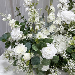 ดอกกุหลาบผ้าไหมสีขาวประดิษฐ์ขายดีปี 2024 ใบไม้สีเขียว ดอกไม้ประดับทางเดินงานแต่งงาน ตกแต่งงานแต่งงาน สัมผัสเหมือนจริง คุณภาพสูง - Product Image 4