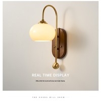 Applique murale vintage de style français en bois et verre, lampe murale LED pour chambre à coucher, commande par interrupteur mural, luxe haut de gamme