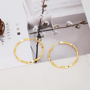 JXX HB-28E Fashion 18K Gold Plated Big Circle Hoop Earring Twist Sample Earring 925 Silver for Women Earrings Golden 1 Pair T/T