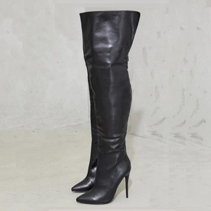 Bottes longues sexy en cuir serpent à talons hauts et fermeture éclair arrière pour femmes aux cuisses larges, style ample, chaussures d'hiver - Product Image 6