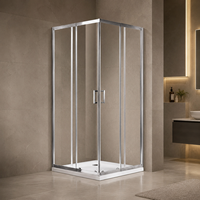Cabine de douche carrée à largeur réglable avec double porte coulissante et verre trempé de 6 mm pour salle de bain de villa