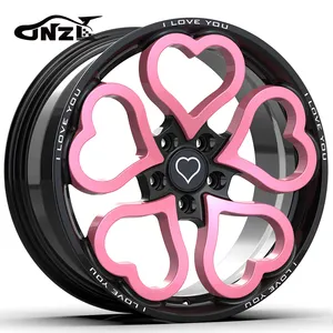 Zhenlun R17-R24 5x114.3 Jantes de coração preto brilhante com rodas rosas para meninas Monobloco rodas de carro forjadas