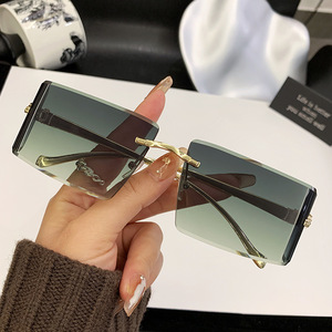 Curved Lens Leopard Head <b>Sunglasses</b> For Women Pc Frameless Cut Edge Metal UV400 Protection Type 3 Sunshades - Product Image 4