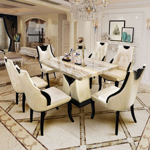 Ensemble de table à manger en cuir et marbre de luxe, 6 places, table à manger moderne avec plateau en marbre et ensemble de chaises - Product Image 6
