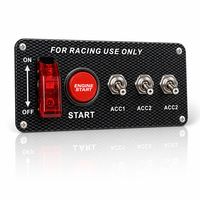 Kit Panel Sakelar Tombol Start Pengapian Balap Serat Karbon dengan Kabel Harness dan Relay Starter Mesin untuk Mobil Truk