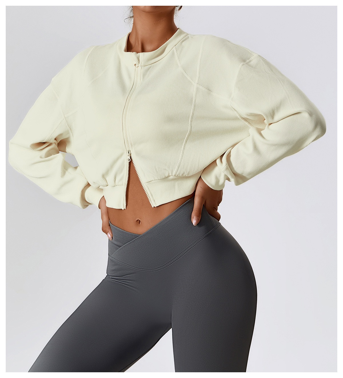 2023 New Fall Quick Dry Women Ribbed Long Sleeve Workout Sports Tops Double ZIPPER Yoga Coat Jacket