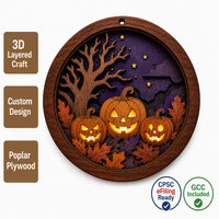 Boîte à ombres circulaire personnalisée pour Halloween avec motif Jack-o'-lantern |   Scène d'arbre de citrouille effrayant découpée au laser en contreplaqué de peuplier multicouche