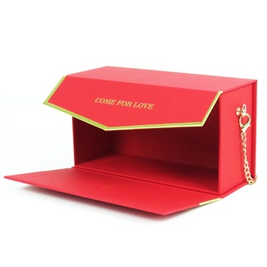 Caja de Regalo de Cartón con Forma de Bolso y Asa de Cadena para Maquillaje y Cosméticos, Color Rojo, para Navidad - Product Image 2