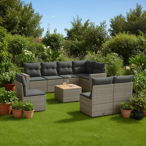 Ensemble de canapés de jardin en rotin moderne 6 places, mobilier d'extérieur au design contemporain, coussins marron et gris - Product Image 2