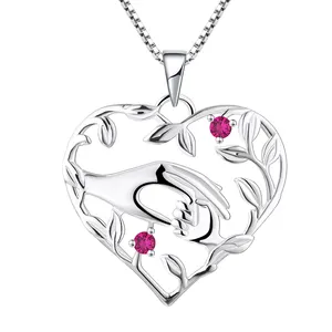 Colgante de plata de ley 925 con corazón chapado en rodio para mujer, abalorio para el día de la madre, regalo de aniversario clásico, CZ, venta al por mayor