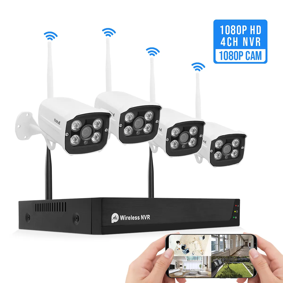 JideTech Wifi CCTV Camera Home Security HD IR 1080P 4CH 2MP Night Vision Security Camera System