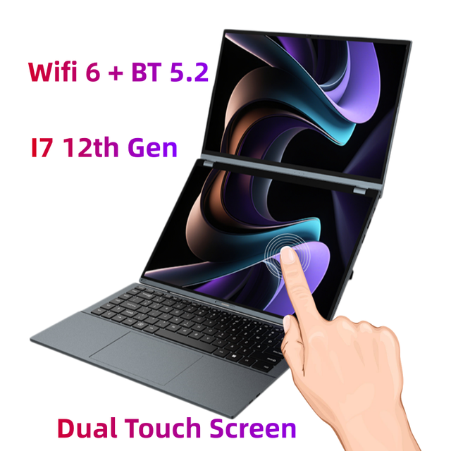 Intel Core I7 12th Gen 1270P AI 14 Inch YOGA 2 in 1 Double Display DDR5 WIFI6 Fingerprint Unlock Two Dual Screen Touch Laptop