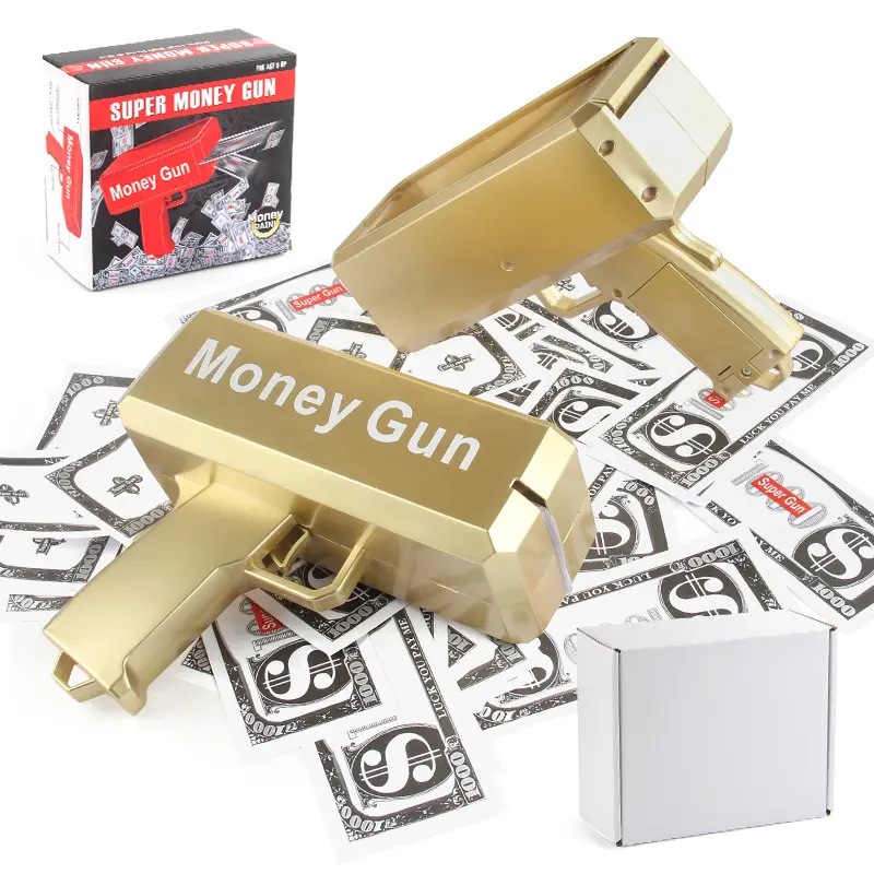 Wholesale Creative Custom Logo Gold Money Gun Party Toy Shot Spray Real Golden Money Gun Toy