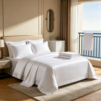 Parure de lit de luxe pour hôtel en coton égyptien 100% tissé - Drap-housse, drap plat, housse de couette, taie d'oreiller - Blanc écologique 300TC toutes saisons