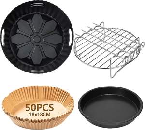 Meilleures ventes transfrontalières : Ensemble de 4 accessoires pour friteuse à air, comprenant moule de cuisson rond en silicone, support de pot intérieur, papier de cuisson et plateau en silicone - Product Image 1