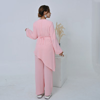 Ensemble 2 pièces 2026 – Abaya et pantalon brodés respirants pour femme, style décontracté, idéal pour mariage, Ramadan, Aïd – Longueur au sol en polyester