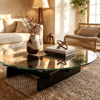 Table basse ronde en verre de style bois léger et luxueux Voxhome, grande taille, pour maisons, ensemble de meubles de salon