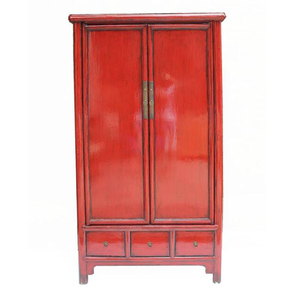 Chinese Antique Old <strong>Pine</strong> Wood Lacquered Glossy Furniture <strong>Solid</strong> Reproduction <strong>Wardrobe</strong> - Product Image 1