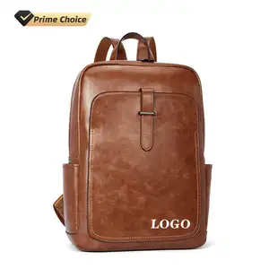 BSCI Custom Business Travel Laptop Backpack Waterproof Travel Backpack Luxury PU Leather Laptop Bag Backpack For Men