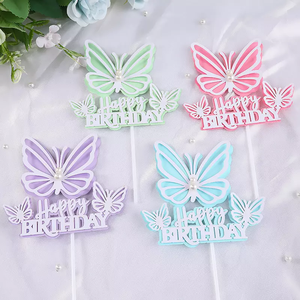 Decoración de Pastel de mariposas, adorno de pastel de cumpleaños, de cuatro colores, perla, mariposa - Product Image 1