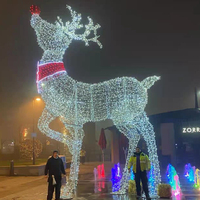 Grand motif lumineux LED 3D en forme de renne, sculpture de cerf de Noël extérieure commerciale IP65 pour centre commercial, place publique, rue et décorations de paysage festif
