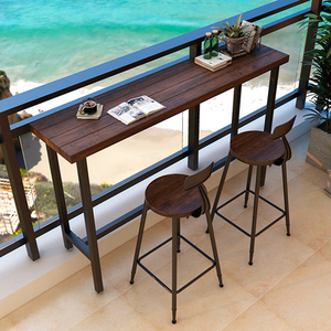 Marco de metal Diseño de cocina al aire libre Pub rústico Comedor High Top Long Narrow Rectangular comedor <span class=keywords><strong>Mesa</strong></span> de Bar de madera - Product Image 3