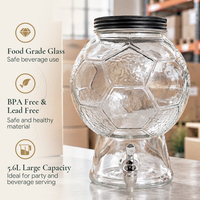 Distributeur de boissons en verre en forme de ballon de football de 5600 ml avec robinet, transparent, pour pub, bar, vente en gros, OEM