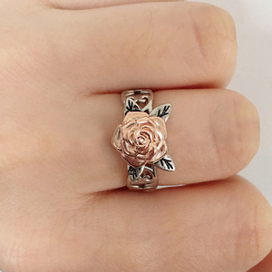 Anello a due tonalità con fiore per donna, tonalità rosa, vintage, per tutti i giorni, accessori moda per feste - Product Image 3