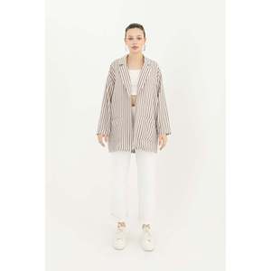 Puane Women's Striped <b>Linen</b> Jacket for Summer Evenings, Lightweight Casual Outerwear, Brown - 10433CKT - Product Image 1
