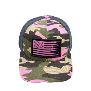 Casquette de baseball trucker camouflage brodée 6 panneaux de haute qualité pour homme, personnalisée en usine, avec patch drapeau américain - Product Image 1
