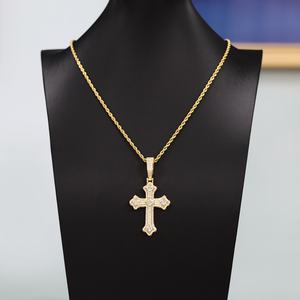 Colgante de Cruz con Diamante Moissanite VVS, Oro Sólido de 18K para Cadena Cubana, Chapado en Cobre - Product Image 2