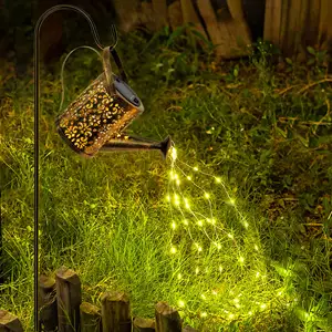 LED Solar Waterfall Watering Can Art Outdoor Decorative Garden Waterproof Copper Garden Yard Party Decoration Stake Light