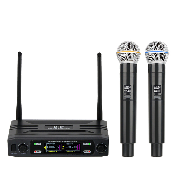 KU202 Professional VHF Dual Channel XLR Handheld Wireless Microphone System for Party Wedding Speech Church Stage Karaoke DJ