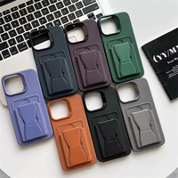 Coque en TPU Para Celular pour iPhone 15 Pro Max Couverture arrière avec support en cuir Fente pour carte Caoutchouc Silicone Fundas Support Housse
