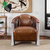 Fauteuil d'aviateur vintage en cuir véritable Moontree Aviation Style Cigar Club Lounge Furniture, modèle Tomcat avec repose-pieds