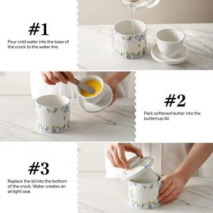 <span class=keywords><strong>Beurrier</strong></span> en céramique avec motifs magnifiques pour comptoir, avec ligne d'<span class=keywords><strong>eau</strong></span>, pour beurre répandable, en porcelaine, avec couvercle - Product Image 6