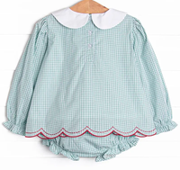Tenue assortie à col Peter Pan brodé à carreaux pour bébés filles, manches longues et volants