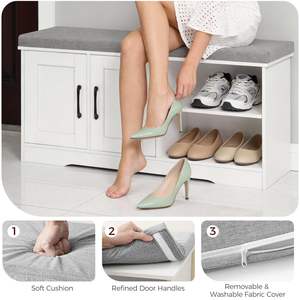 <span class=keywords><strong>Banc</strong></span> de rangement de 39,4 po de large avec coussin rembourré, <span class=keywords><strong>banc</strong></span> d'entrée avec 2 portes et étagère réglable, <span class=keywords><strong>banc</strong></span> de bout de lit - Product Image 6