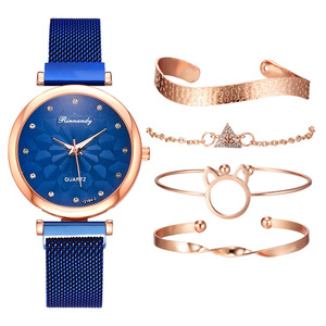 5 ensembles <span class=keywords><strong>DISU</strong></span> or Rose femmes montre ensemble haut marque dame montre-bracelet maille femme horloge pour livraison directe relogio feminino - Product Image 4