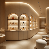Aménagement de boutique de parfums, présentoir sur mesure pour parfums, comptoir de vente en bois pour projet d'aménagement intérieur de magasin de parfums
