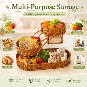 <span class=keywords><strong>Panier</strong></span> tressé en rotin PP de style bohème, multifonctionnel, fait main, boîte de rangement écologique pour la maison, pour la salle de bain, la cuisine, le rangement sur table - Product Image 1
