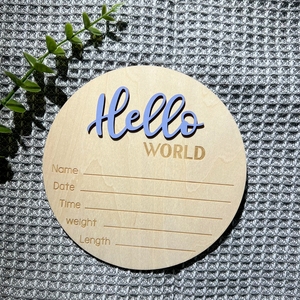 Placa Redonda Moderna 3D Tallada con Láser en <span class=keywords><strong>Madera</strong></span>, Placa <span class=keywords><strong>de</strong></span> Nacimiento con la Frase 'Hello World' <span class=keywords><strong>para</strong></span> la Habitación del Bebé y Letrero <span class=keywords><strong>de</strong></span> Anuncio <span class=keywords><strong>de</strong></span> Nacimiento - Product Image 6