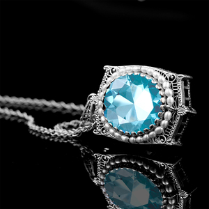 Liontin Bandul Perak <span class=keywords><strong>Topaz</strong></span> Biru Mutiara 925 Kualitas Tinggi untuk Wanita Antik Katolik Liontin Batu Permata Besar Perhiasan Perak Halus - Product Image 5