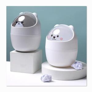 2021 New Office Small Plastic Desk Rolling Lid Trash Can Cartoon Kids and Bathroom Trash Can