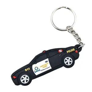 Kinpa-Llavero de goma personalizado, suave, PVC, coche de policía, 3D, regalos