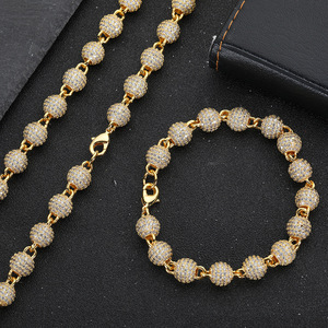 8mm Neck <b>Chain</b> for Women Gold Plated <b>Iced</b> Out <b>Chain</b> Micro Pave Cz Jewelry Round Bead Necklace - Product Image 5