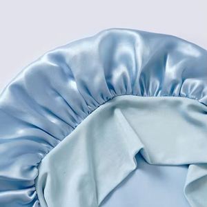 Bonnet de nuit en soie 100% mûrier 16 mm, simple couche, à bord large, élastique réglable, grand format - Product Image 3