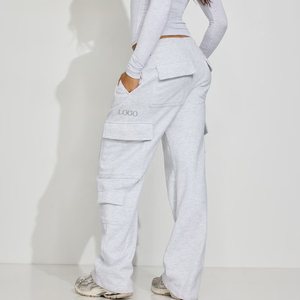 Pantaloni Cargo da <span class=keywords><strong>Donna</strong></span> con Logo Personalizzato, Vita Elastica, Gamba Larga, Produzione Propria, Traspiranti, Resistenti, Stile Streetwear, Multi <span class=keywords><strong>Tasche</strong></span> - Product Image 4